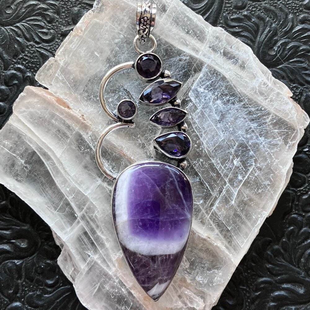 Purple Dream Chevron Amethyst Stone Crystal Pendant Jewelry